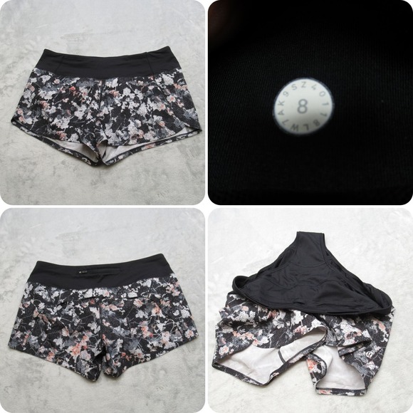lululemon athletica Pants - Lululemon Shorts Womens 8‎ Black Floral Run Times Short II 4" Athletic Running